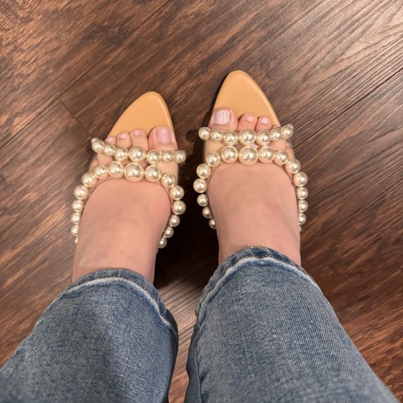 Gianni Bini Pearl Embellished Nude Heels - Picture 4 of 5